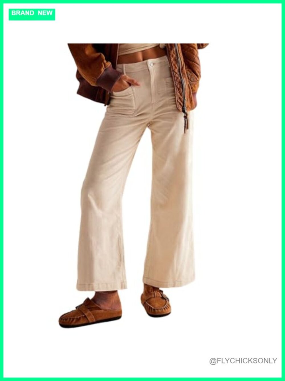 Corduroy Flared Pants High Waist Wide Leg Ankle Retro Casual